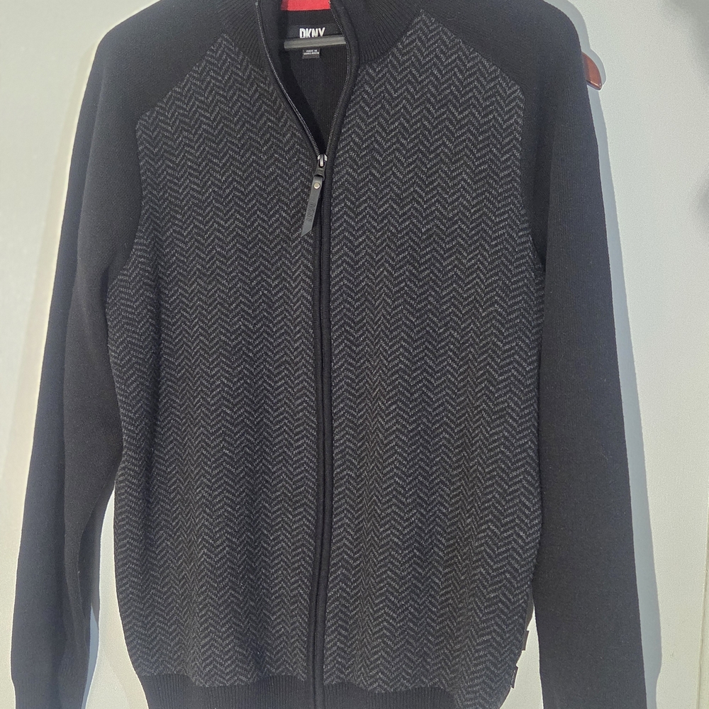 DKNY Men's Zip-Up Sweater in Black and Gray
